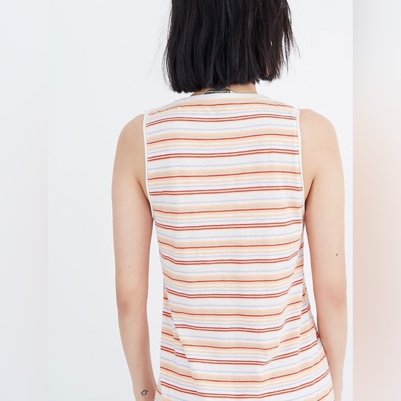 Madewell • Whisper Cotton V-neck Pocket Tank in Fieldgate stripe • NWT • X-Small - Picture 3 of 11